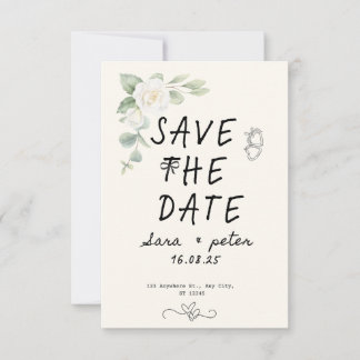 Elegant Sage Green Floral Save the Date with White