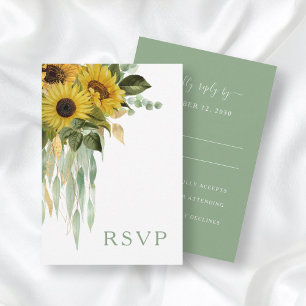 Elegant Sage Green Floral Sunflower Wedding RSVP Card
