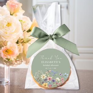 Elegant Sage Green Floral Thank You Bridal Shower Classic Round Sticker