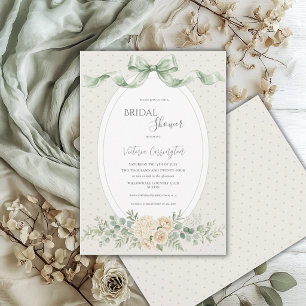 Elegant Sage Green Floral Vintage Bridal Shower Invitation