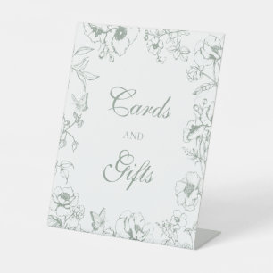 Elegant Sage Green Floral Wedding Cards Gifts Pedestal Sign