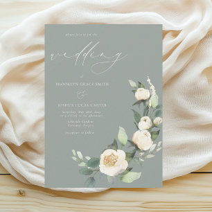 Elegant Sage Green Floral Wedding Invitation