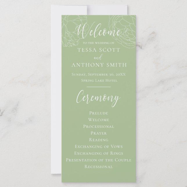 Elegant Sage Green Floral Wedding Program (Front)