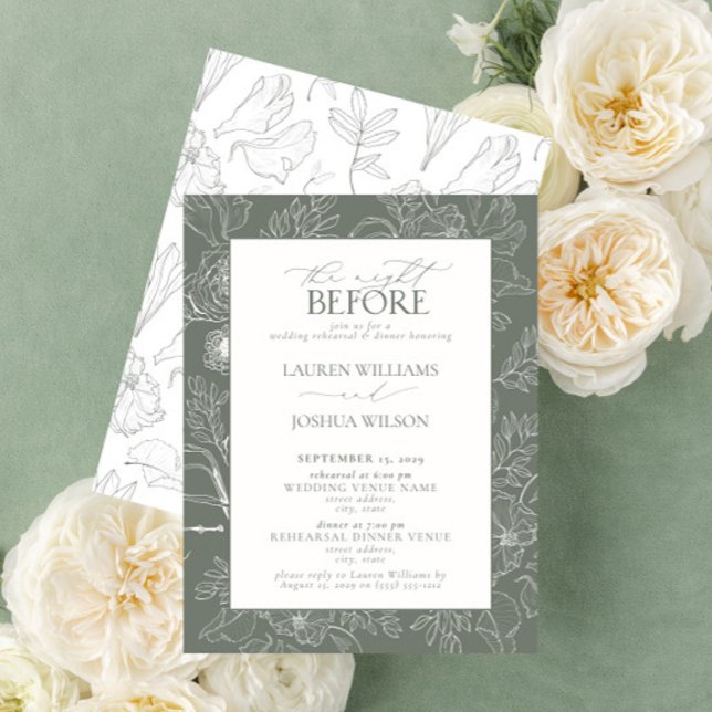Elegant Sage Green Floral Wedding Rehearsal Dinner Invitation (Creator Uploaded)