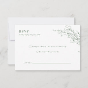 Elegant Sage Green Floral Wreath Monogram Wedding RSVP Card