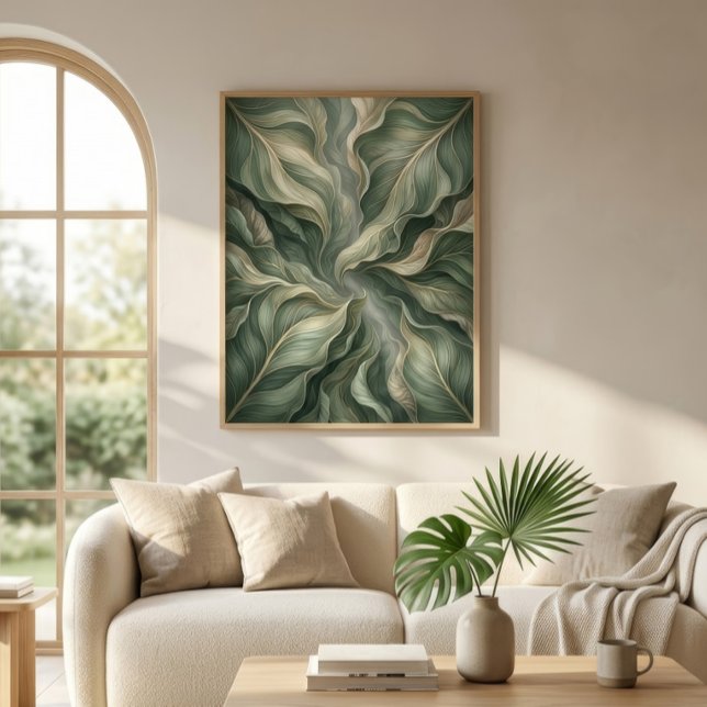 Elegant Sage Green Flowing Botanical Leaf Poster (Creator Uploaded)