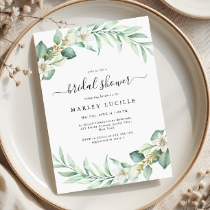 Elegant Sage Green Foliage Bridal Shower Invitation