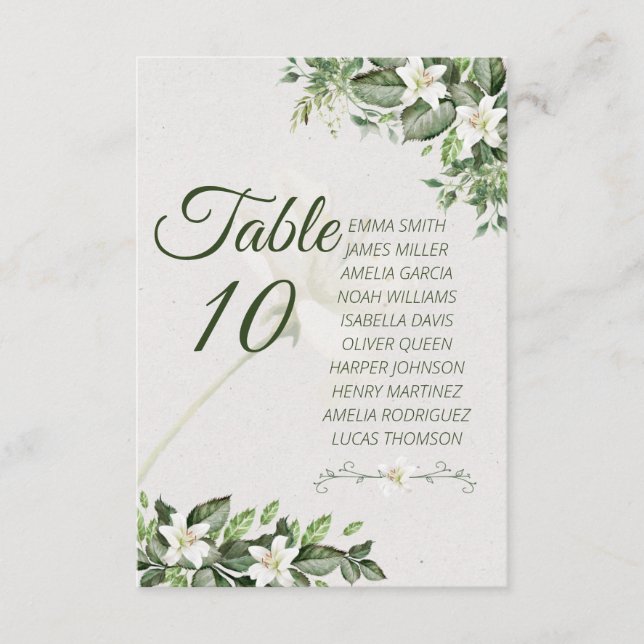 Elegant Sage Green Foliage Table Number with Guest (Front)