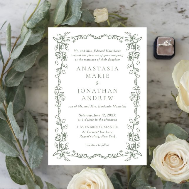 Elegant Sage Green Formal Victorian Wedding Invitation (Creator Uploaded)