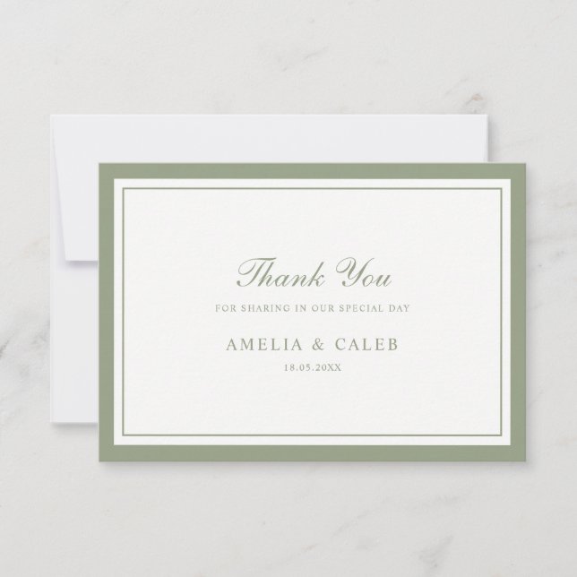 Elegant Sage Green Frame Wedding Thank You Card (Front)