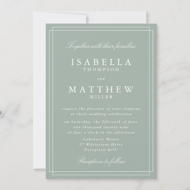 Elegant Sage Green Framed Wedding Invitation (Front)