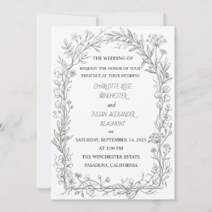 Elegant Sage Green French Floral Garden Wedding Thank You Card