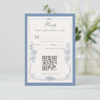 Elegant Sage Green French Floral RSVP Wedding Resp Card