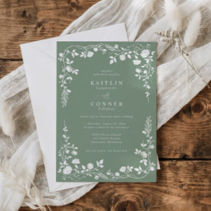 Elegant Sage Green French Floral Vintage Wedding Invitation