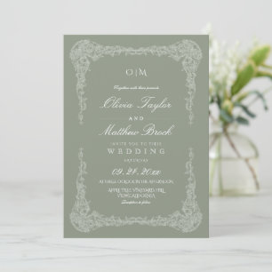 Elegant Sage Green French Frame Wedding Invitation