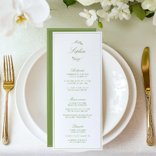 Elegant Sage Green Garden Wedding Guest Name Menu