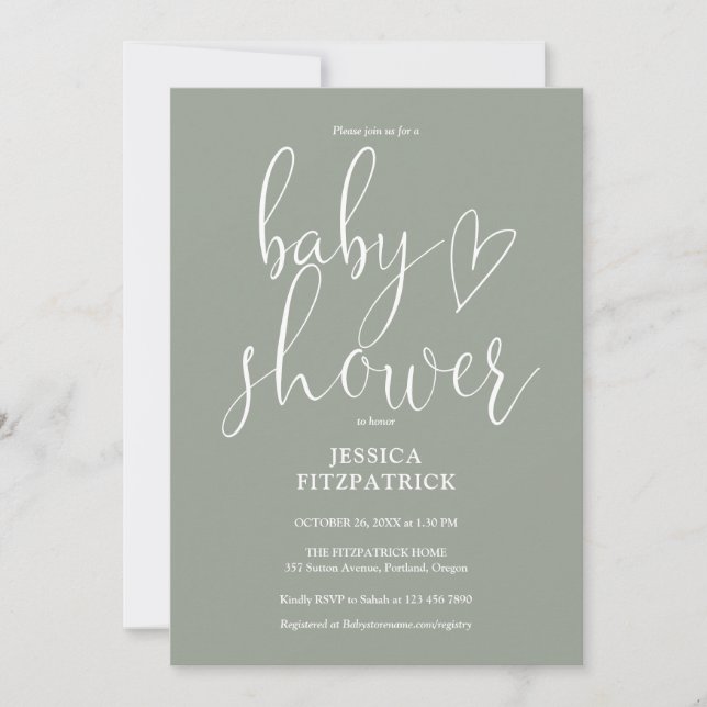 Elegant Sage Green Gender Neutral Baby Shower Invitation (Front)