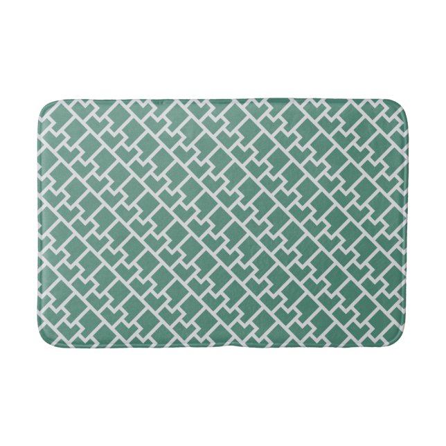 Elegant Sage Green Geometric Pattern Bath Mat (Front)