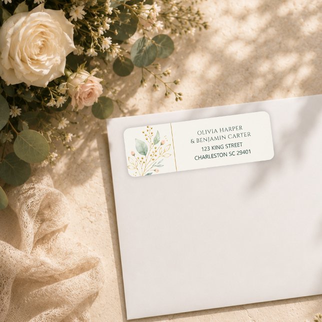 Elegant Sage Green Gold Botanical Return Address  (Creator Uploaded)