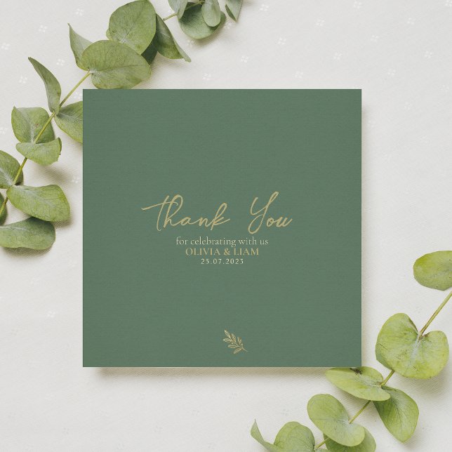 Elegant Sage Green Gold Calligraphy Wedding  Thank You Card (Creator Uploaded)