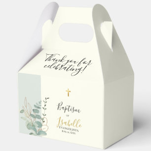 Elegant Sage Green Gold Eucalyptus Baptism Gable Favour Box