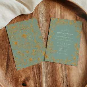 Elegant Sage Green Gold Floral Garden Wedding Invitation