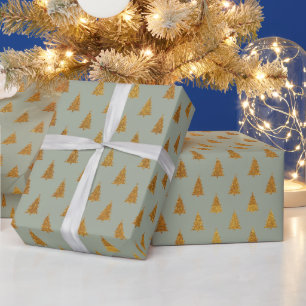 Elegant sage green gold glitter Christmas trees Wrapping Paper