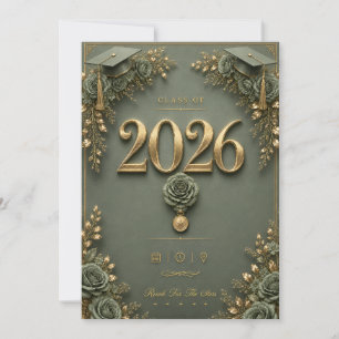 Elegant Sage Green & Gold Graduation Invitation