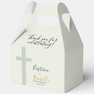 Elegant Sage Green Gold Minimal Cross Baptism Favour Box