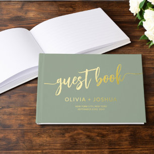 Elegant Sage Green Gold Modern Minimalist Guest Book