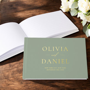 Elegant Sage Green Gold Modern Minimalist Guest Book