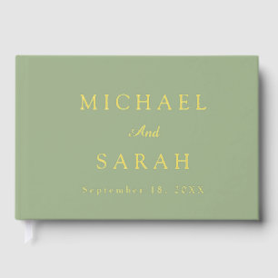 Elegant Sage Green Gold Modern Minimalist Wedding Guest Book