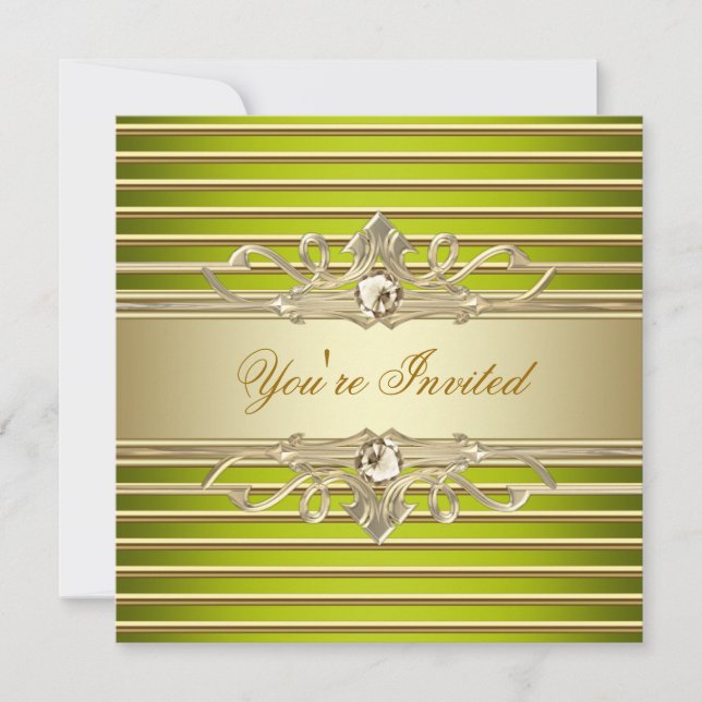 Elegant Sage Green Gold Party Invitations (Front)