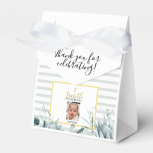 Elegant Sage Green Gold Photo Baptism Favour Box