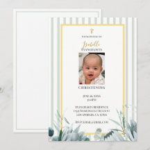 Elegant Sage Green Gold Photo Christening