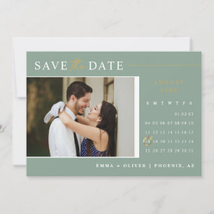 Elegant Sage Green Gold Save the Date Calendar Invitation
