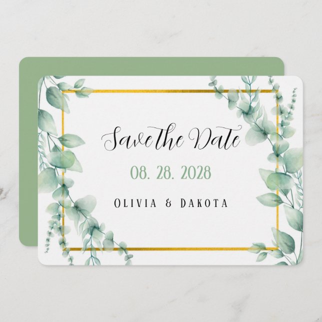 Elegant Sage Green Gold Save The Date Cards (Front/Back)