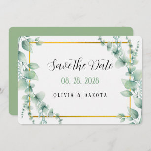 Elegant Sage Green Gold Save The Date Cards
