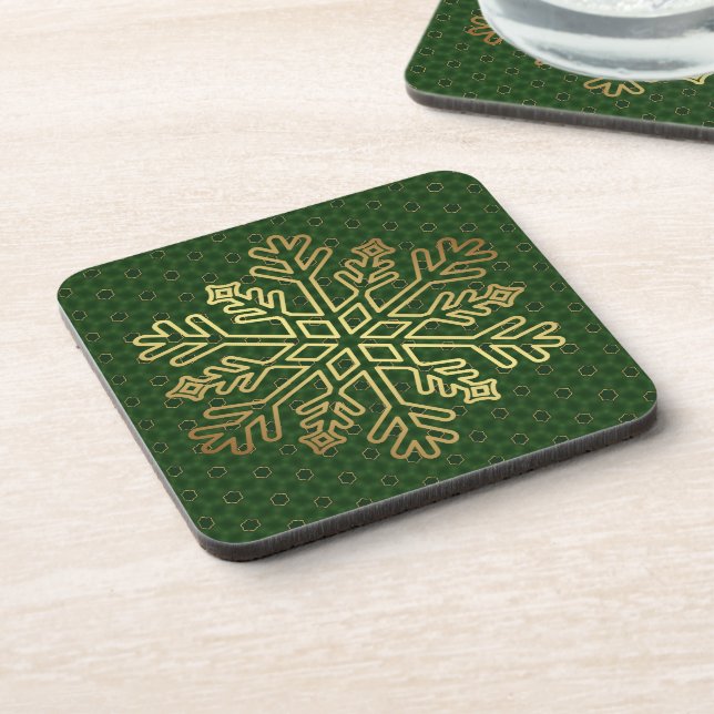 Elegant Sage Green & Gold Snowflake  Coaster (Left Side)