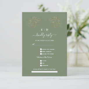 Elegant Sage Green Gold Song Request Wedding  RSVP Card