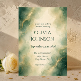 Elegant Sage Green & Gold Watercolor Bridal Shower Invitation