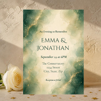 Elegant Sage Green & Gold Watercolor Wedding Invitation