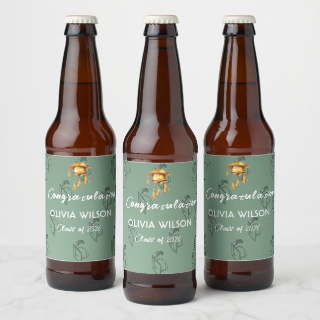 Elegant Sage Green Graduation Bottle Label -  (Bottles)