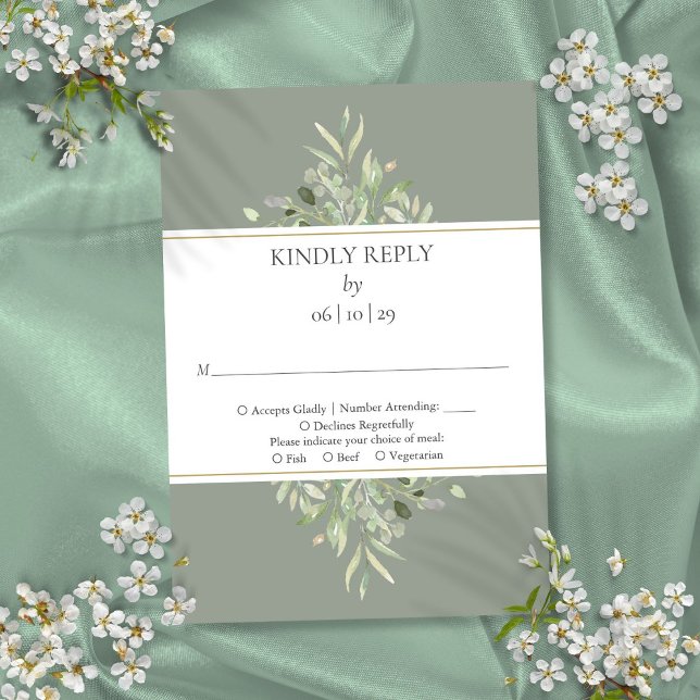 Elegant Sage Green Greenery Gold RSVP Card (Elegant Sage Green Greenery Gold RSVP Card)