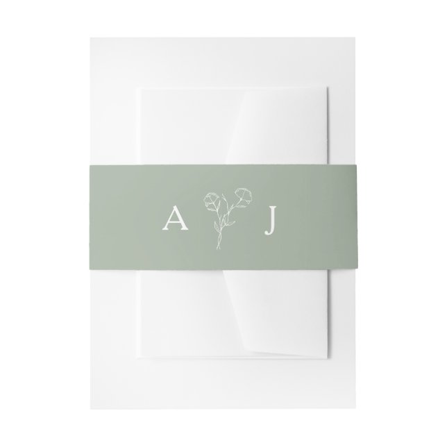 Elegant Sage Green Greenery Wedding Initials Invitation Belly Band (Front Example)