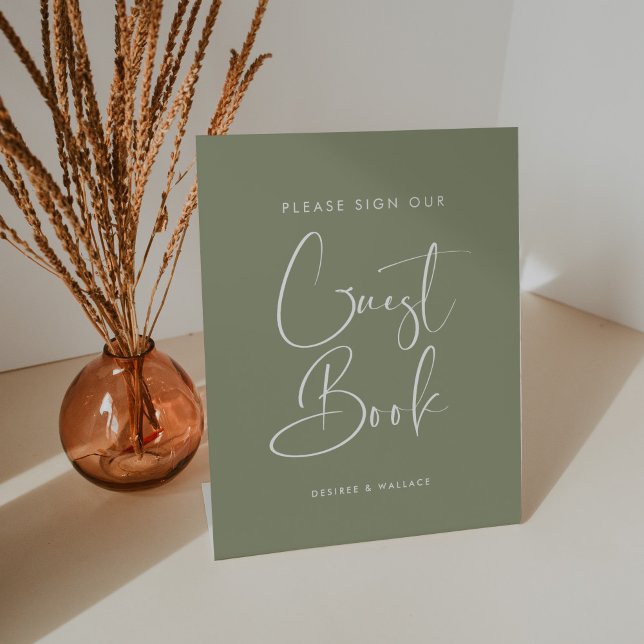 Elegant Sage Green Guestbook Pedestal Sign (Creator Uploaded)