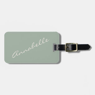 Elegant Sage Green Handwritten Script Name Custom Luggage Tag