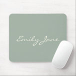 Elegant Sage Green Handwritten Script Name Custom  Mouse Pad<br><div class="desc">This custom mouse pad features your name in beautiful handwritten script lettering on a stylish sage green background. Great gift idea.</div>
