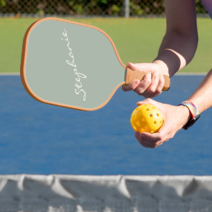 Elegant Sage Green Handwritten Script Name Custom Pickleball Paddle