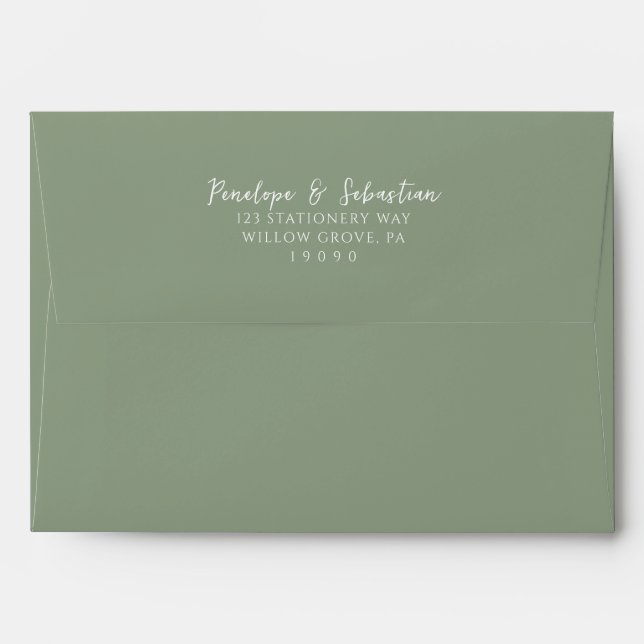 Elegant Sage Green Handwritten Script Wedding Envelope (Back (Top Flap))